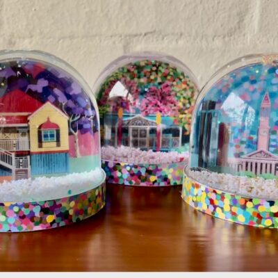 Confetti Domes on a shelf