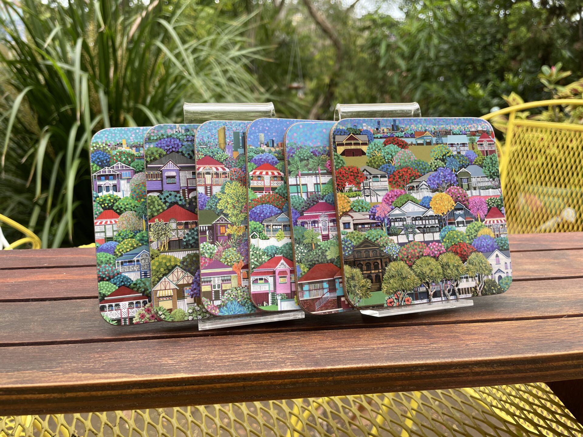 Coasters on a bench