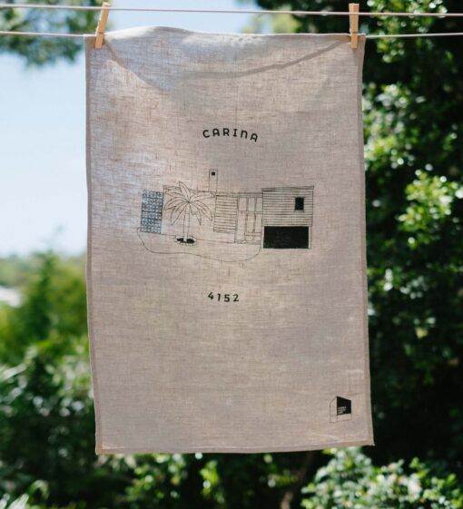 Tea Towel - Carina, Flax - on Clothesline