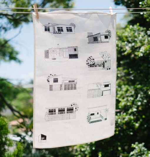 Tea Towel - MCM, Off-White - on Clothesline