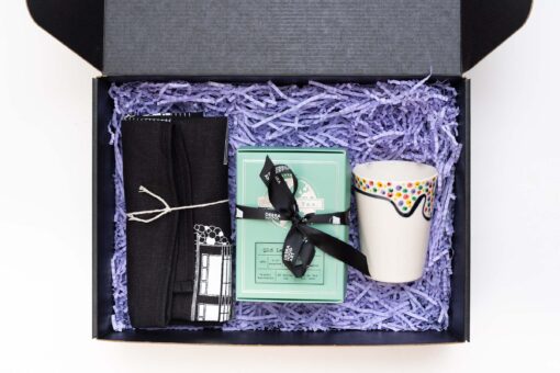 Confetti Tea Bundle - Tea Towel, Tea and Tea Beaker - Inside box on white background