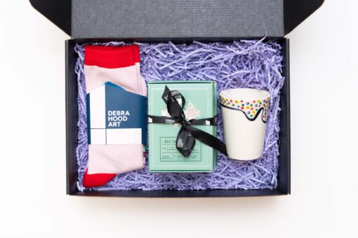 Confetti Tea Bundle - Socks, Tea and Tea Beaker - Inside box on white background