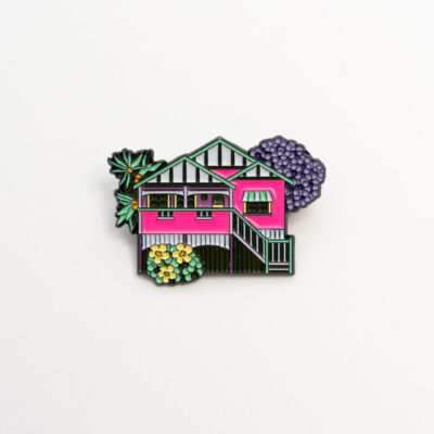 Enamel Pin - 80's Hot Pink House - on white background