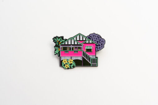 Enamel Pin - 80's Hot Pink House - on white background
