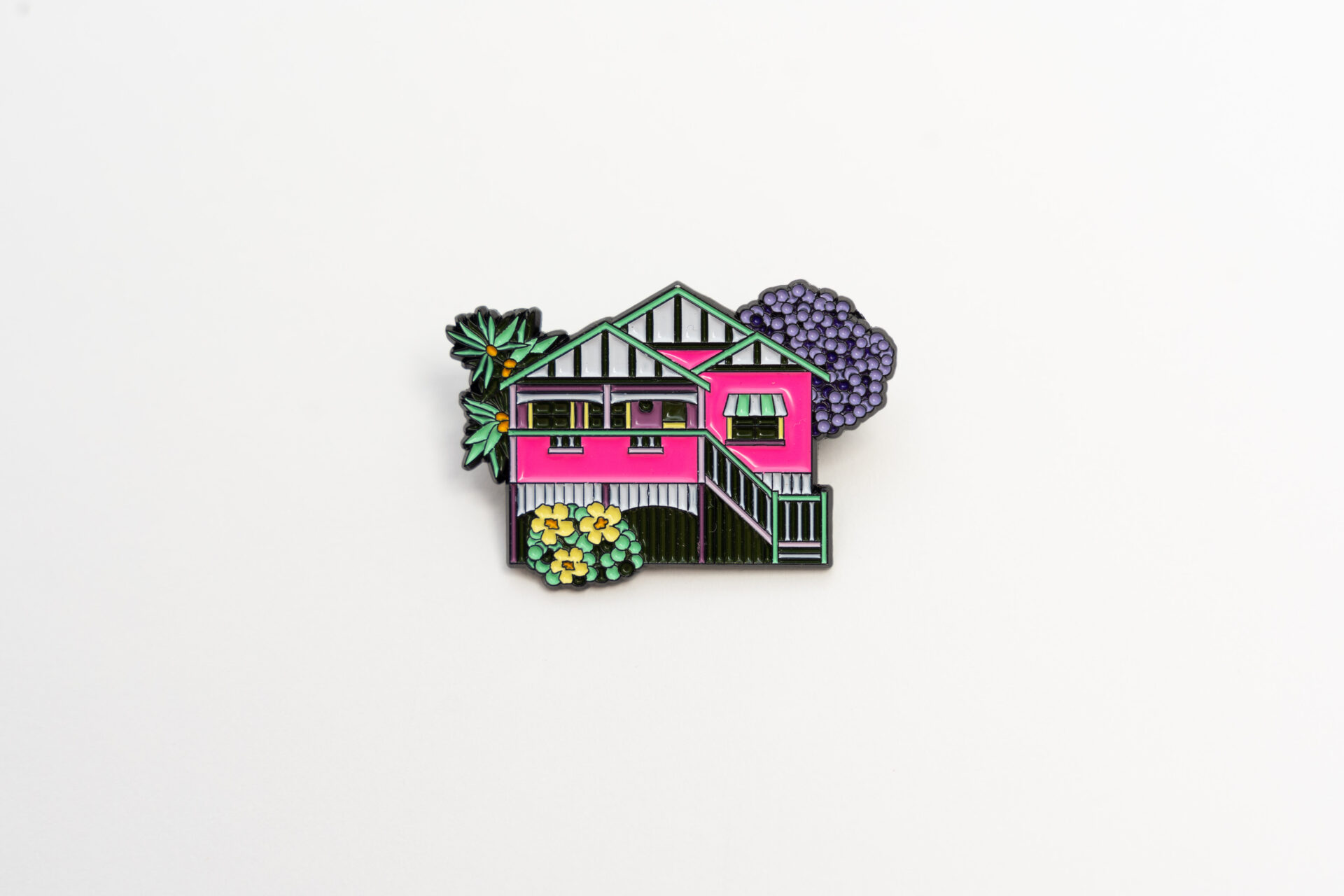 Enamel Pin - 80's Hot Pink House - on white background