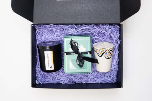 Confetti Tea Bundle - Candle, Tea and Tea Beaker - Inside box on white background