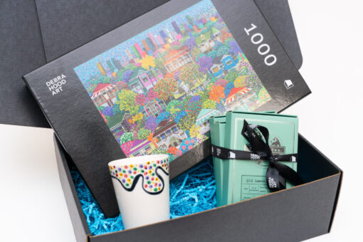 Rainy Day Bundle - Puzzle, Tea Beaker and Tea - on White Background, slightly angled